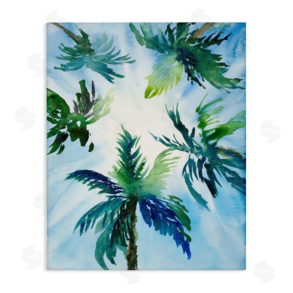 Lanie Loreth Tropical Pine Tree Leaves Overhead Sunny Blue Sky  Stretched Canvas Wall Art Print