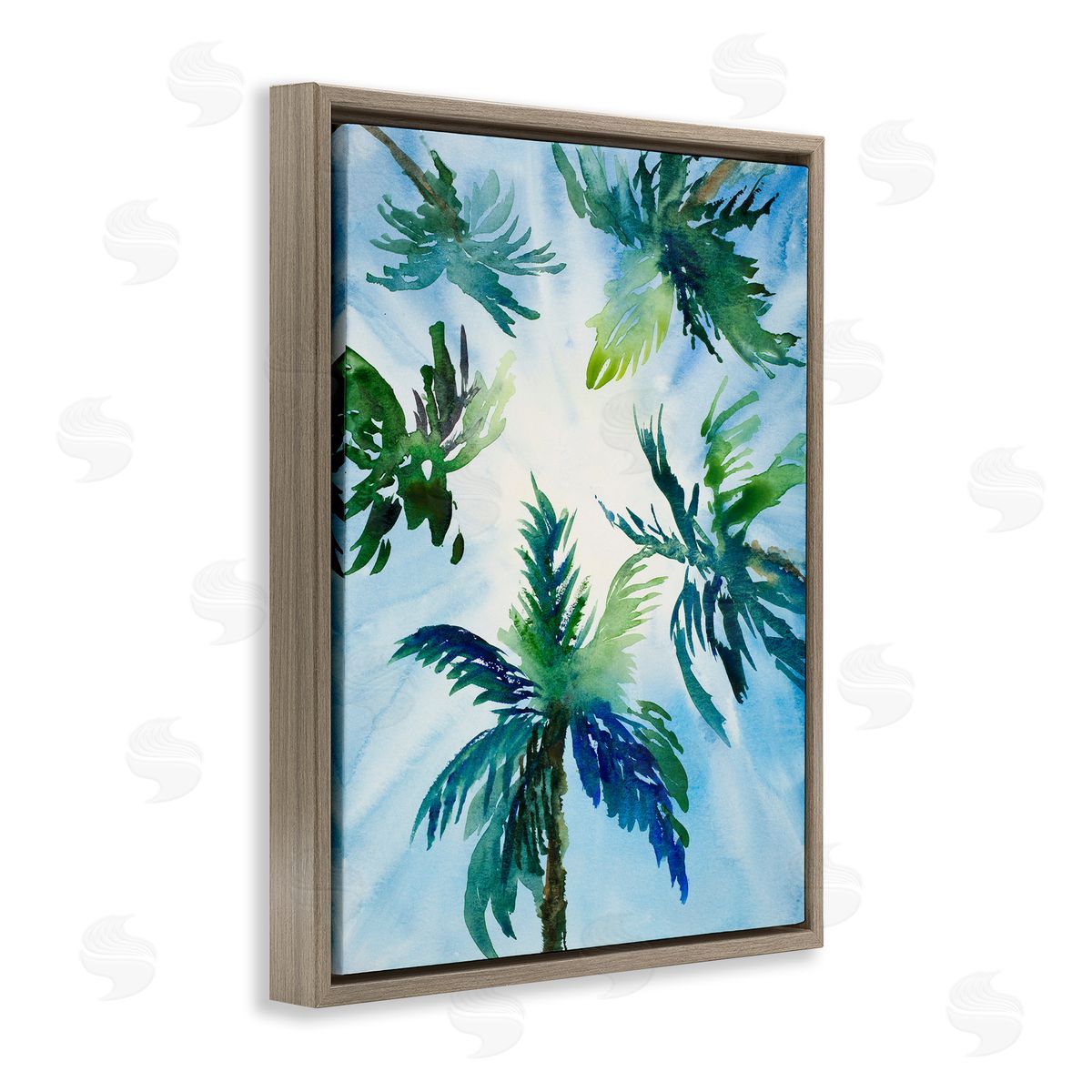 Lanie Loreth Tropical Pine Tree Leaves Overhead Sunny Blue Sky  Brown Floating Frame Canvas Wall Art Print