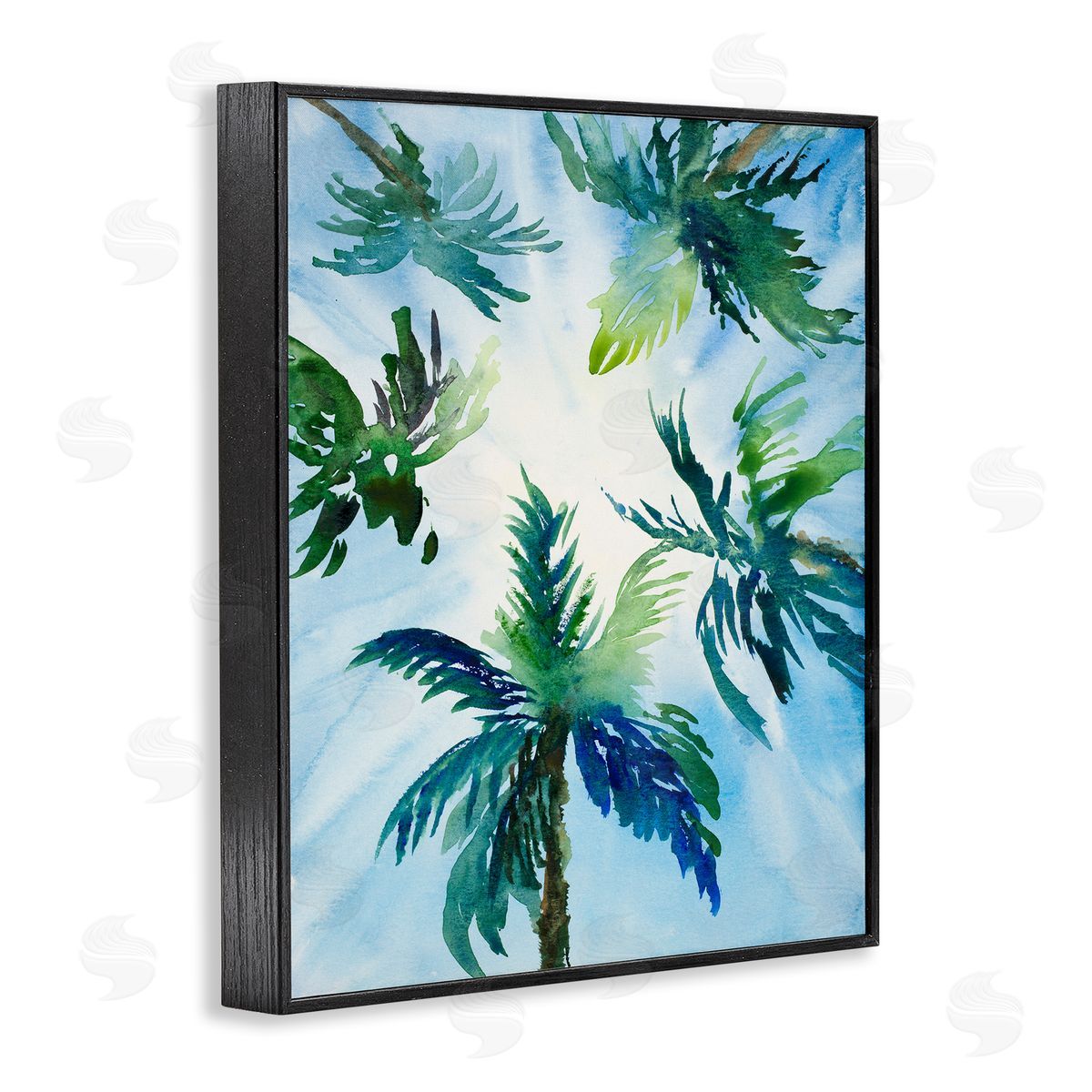 Lanie Loreth Tropical Pine Tree Leaves Overhead Sunny Blue Sky  Black Framed Giclee Wall Art Print