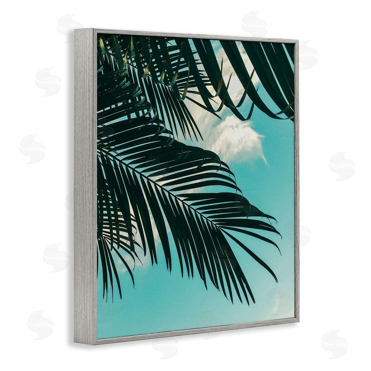 Amy Brinkman Bright Tropical Palm Tree Leaves Against Blue Sky Gray Framed Giclee Wall Art Print