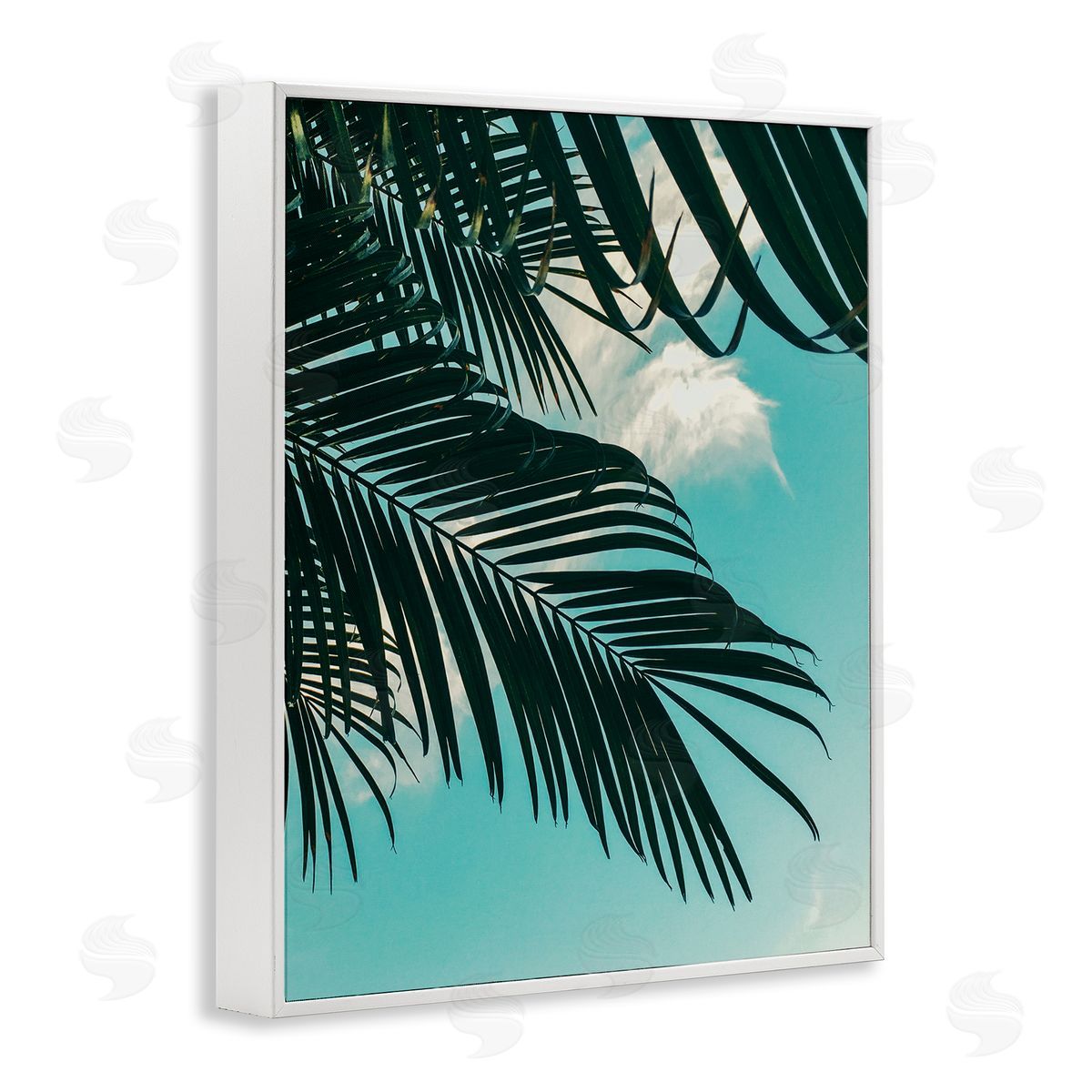 Amy Brinkman Bright Tropical Palm Tree Leaves Against Blue Sky White Framed Giclee Wall Art Print