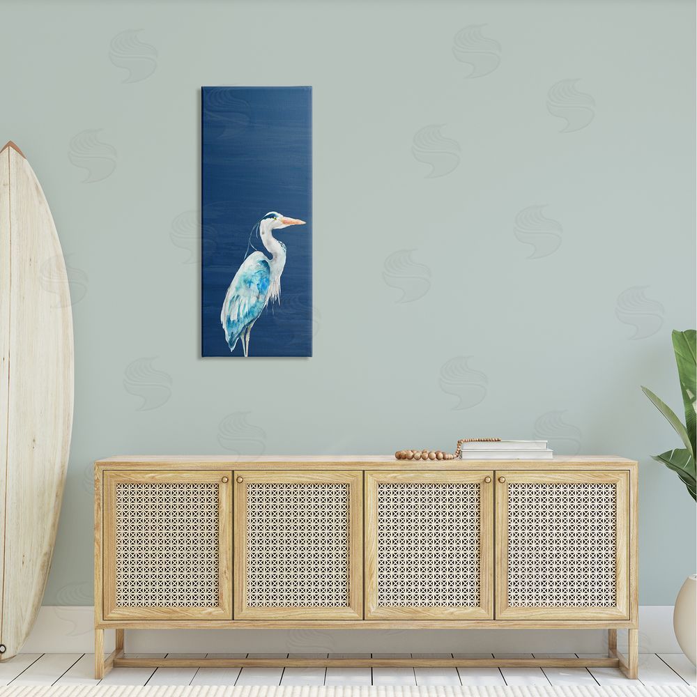 Patti Mann Egret Sea Bird Standing Deep Blue Ocean Background
