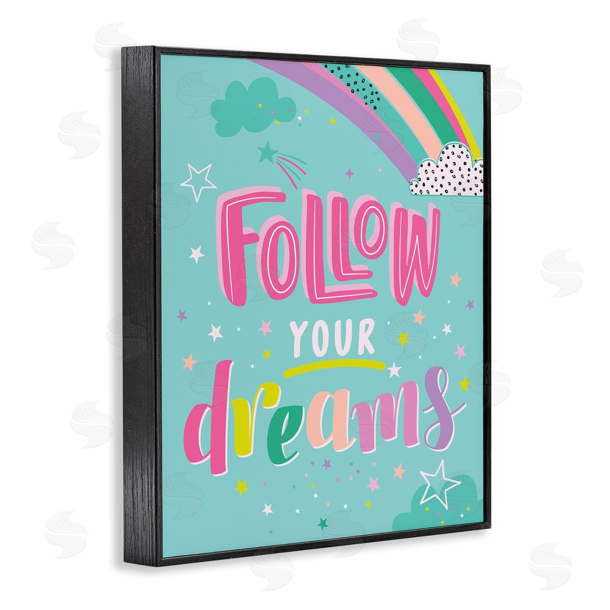 Angela Nickeas Follow Your Dreams Bright Whimsical Patterned Rainbow Stars Black Framed Giclee Wall Art Print