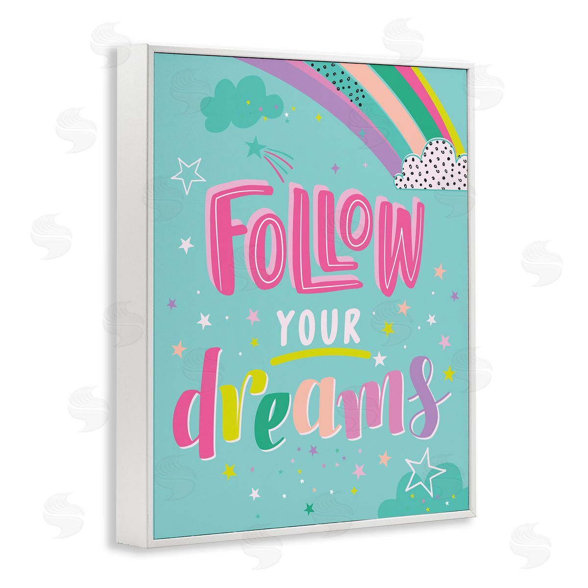 Angela Nickeas Follow Your Dreams Bright Whimsical Patterned Rainbow Stars White Framed Giclee Wall Art Print