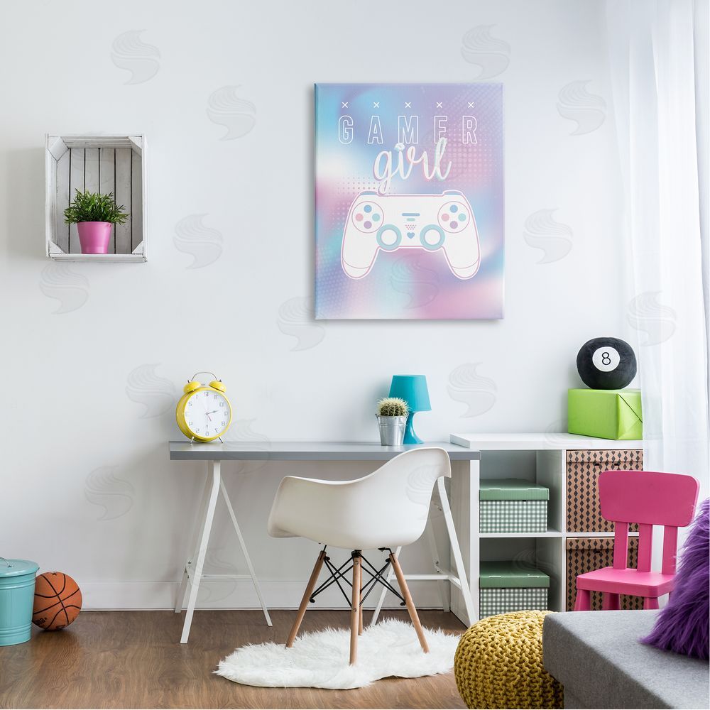 Angela Nickeas Gamer Girl Pastel Typography Video Game Controller  Canvas Wall Art Print in Room