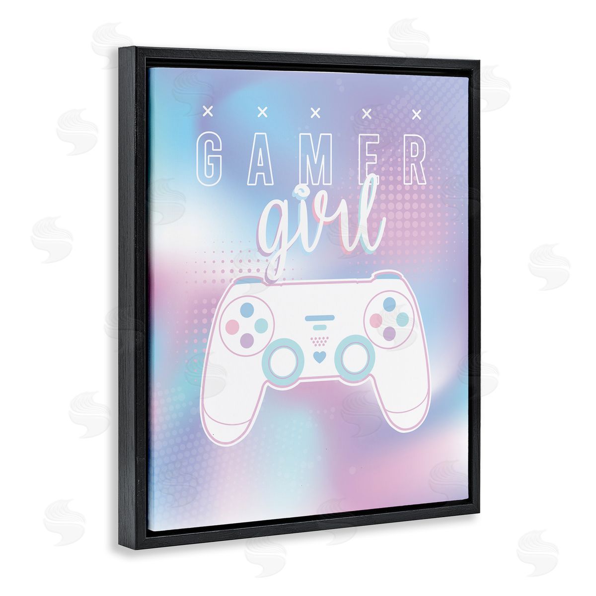 Angela Nickeas Gamer Girl Pastel Typography Video Game Controller  Black Floating Frame Canvas Wall Art Print