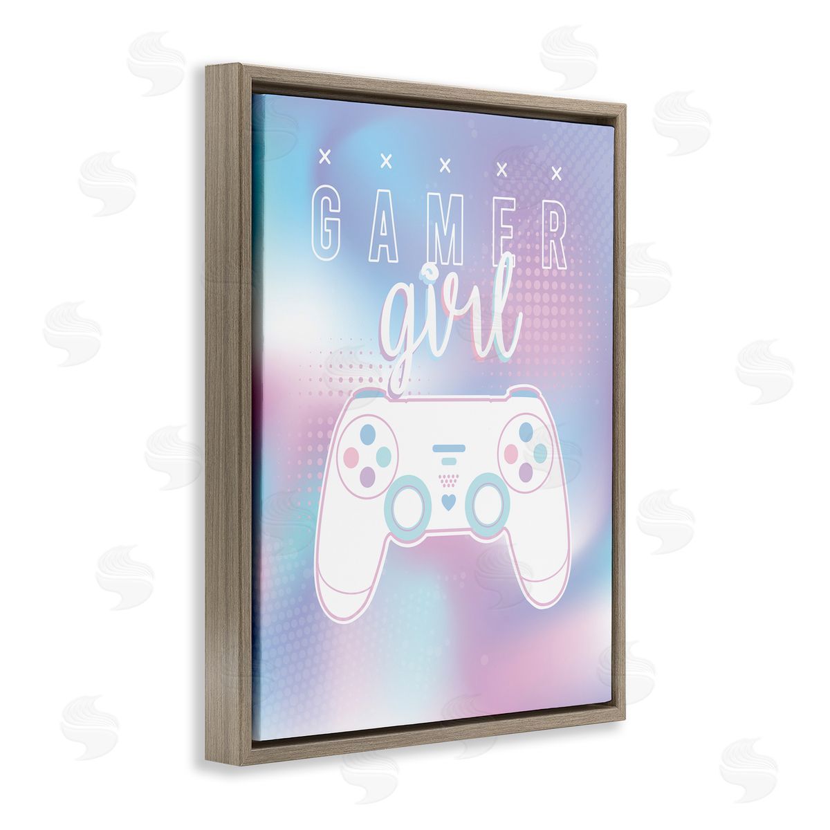 Angela Nickeas Gamer Girl Pastel Typography Video Game Controller  Brown Floating Frame Canvas Wall Art Print