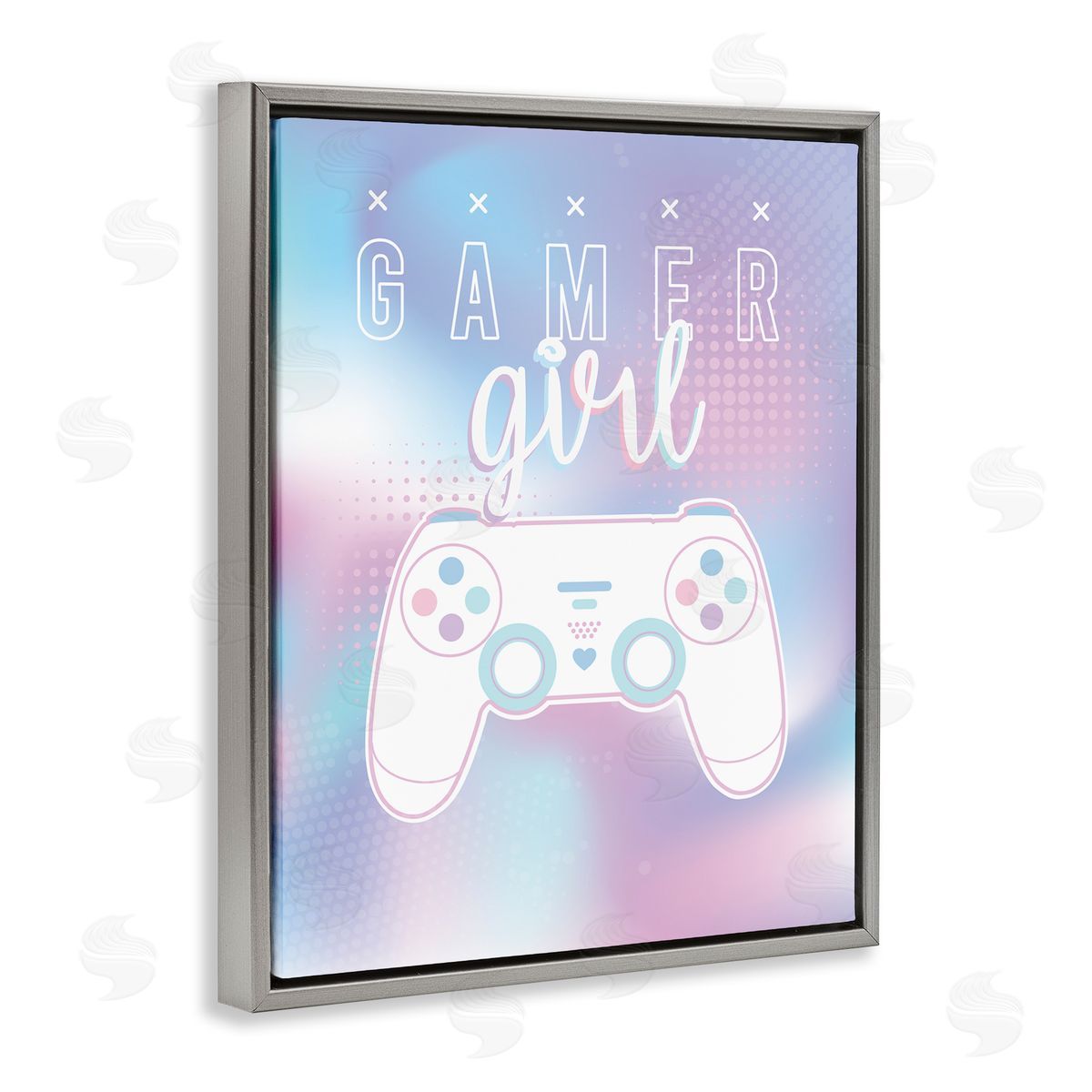 Angela Nickeas Gamer Girl Pastel Typography Video Game Controller  Gray Floating Frame Canvas Wall Art Print