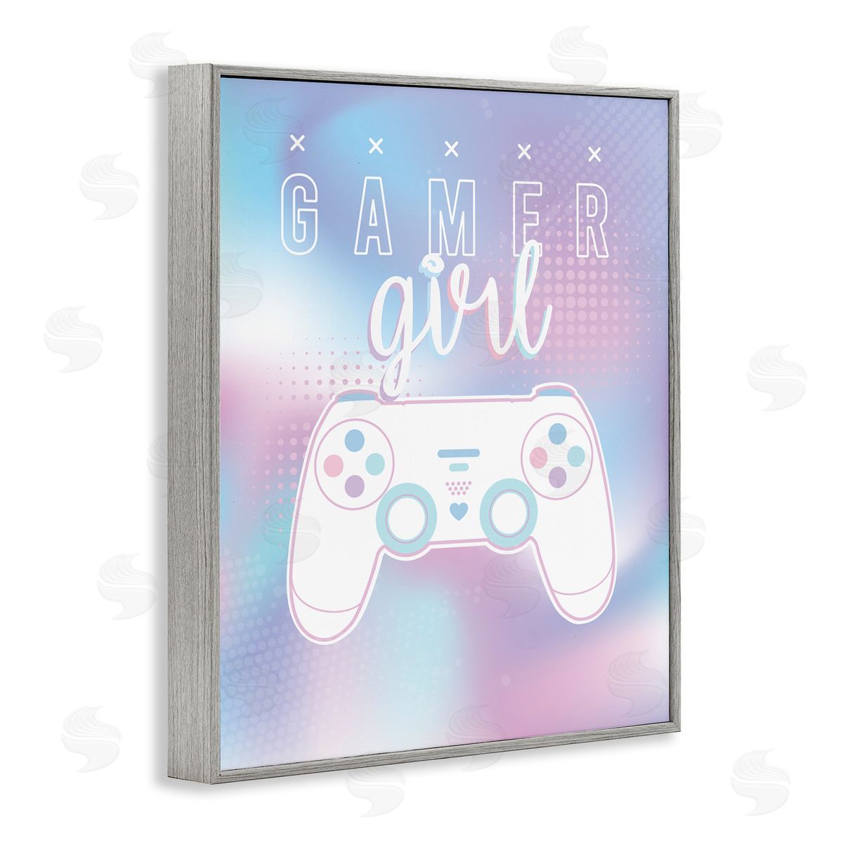 Angela Nickeas Gamer Girl Pastel Typography Video Game Controller  Gray Framed Giclee Wall Art Print