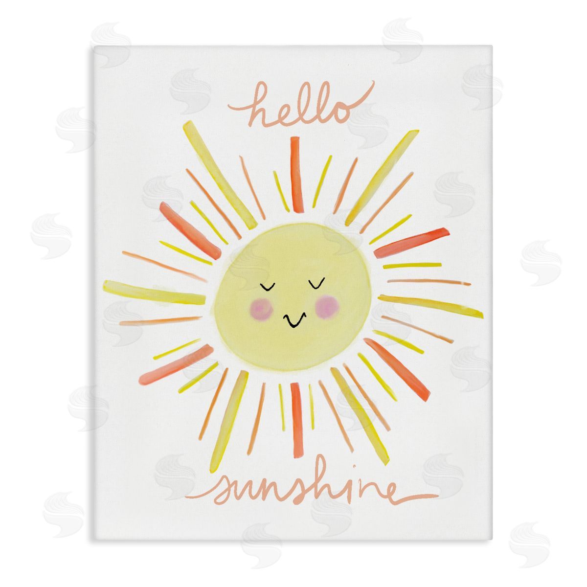 Anna Whitham Hello Sunshine Endearing Smiling Sun Rays Cursive Stretched Canvas Wall Art Print