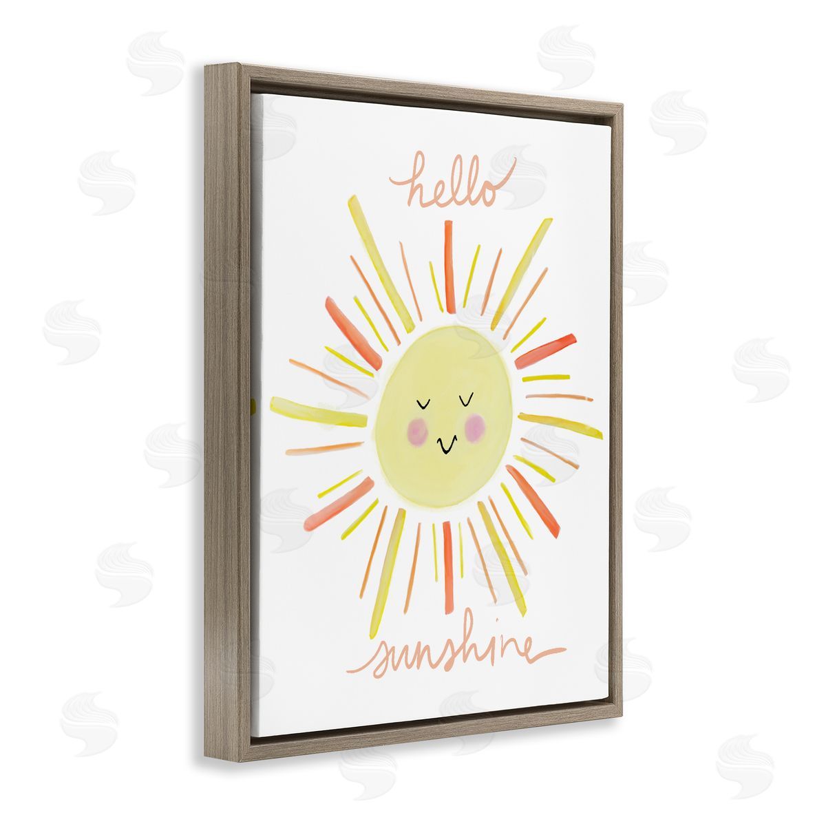 Anna Whitham Hello Sunshine Endearing Smiling Sun Rays Cursive Brown Floating Frame Canvas Wall Art Print