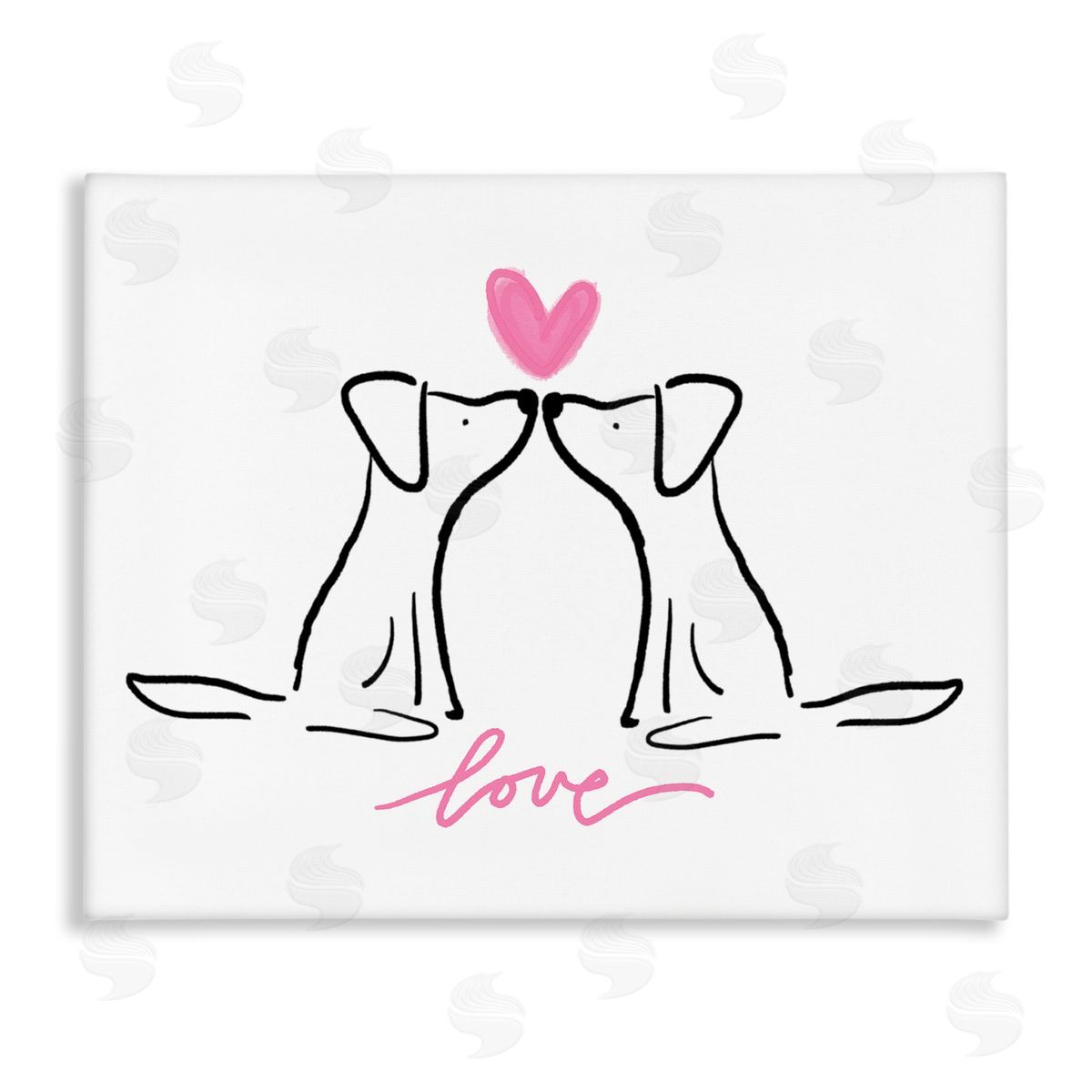 Anna Whitham Love Typography Two Dogs Kissing Line Doodle Stretched Canvas Wall Art Print