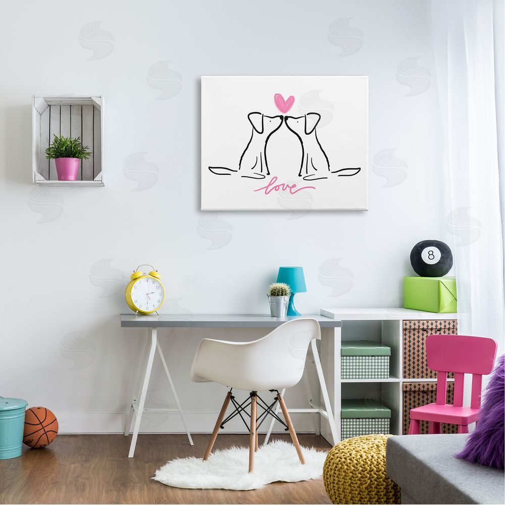 Anna Whitham Love Typography Two Dogs Kissing Line Doodle Canvas Wall Art Print in Room