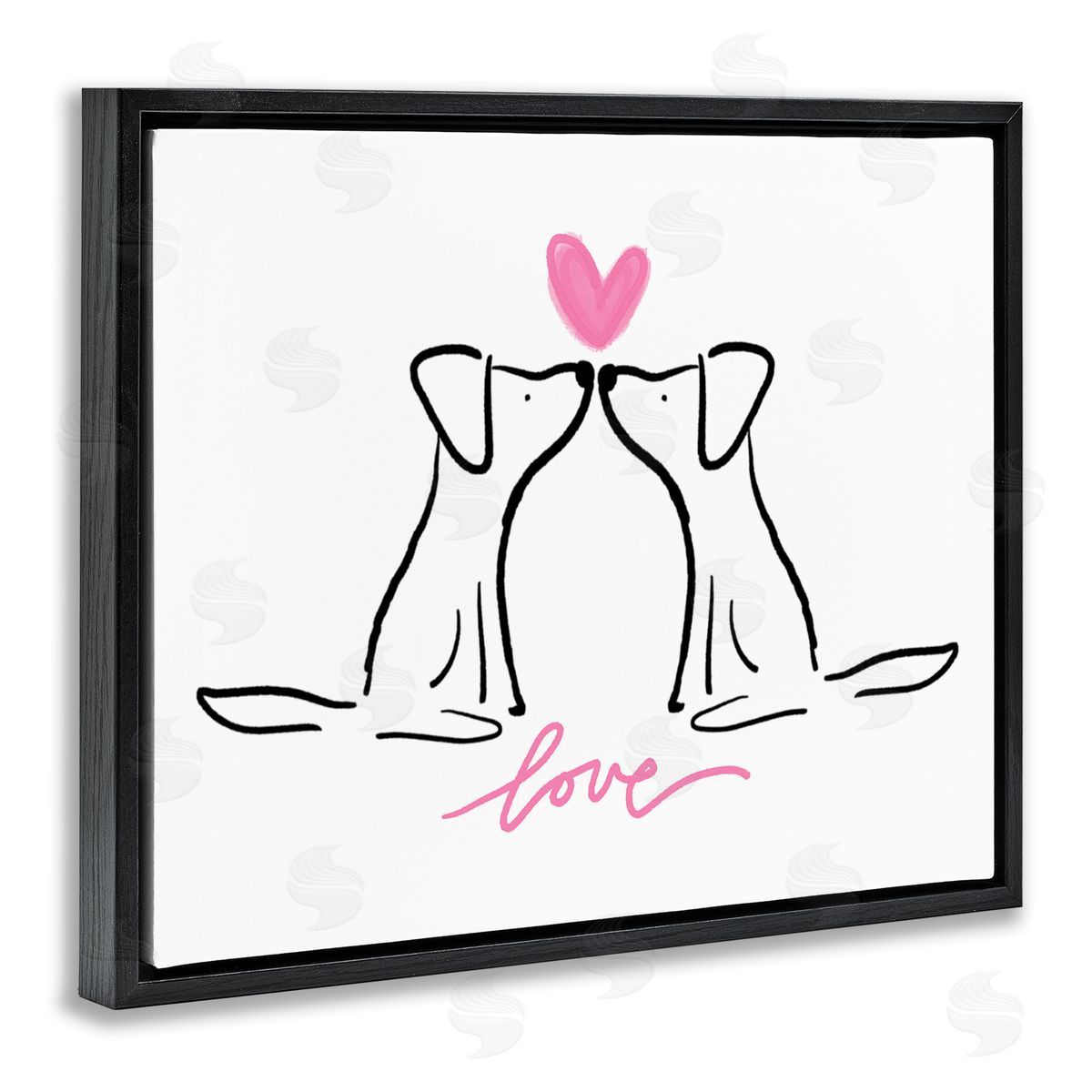 Anna Whitham Love Typography Two Dogs Kissing Line Doodle Black Floating Frame Canvas Wall Art Print