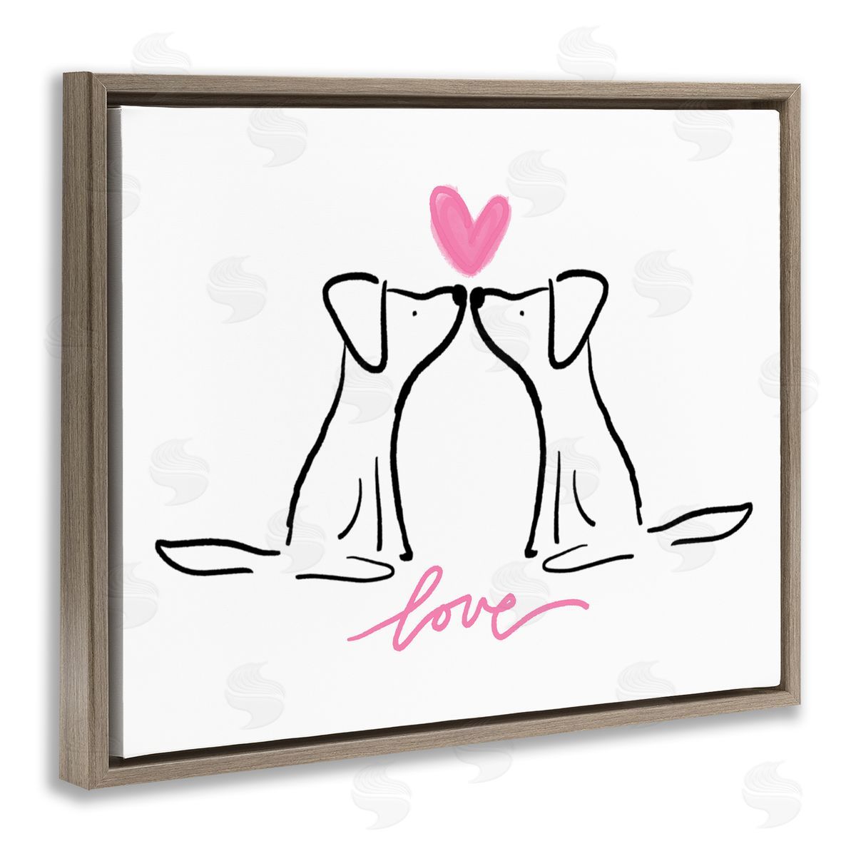 Anna Whitham Love Typography Two Dogs Kissing Line Doodle Brown Floating Frame Canvas Wall Art Print