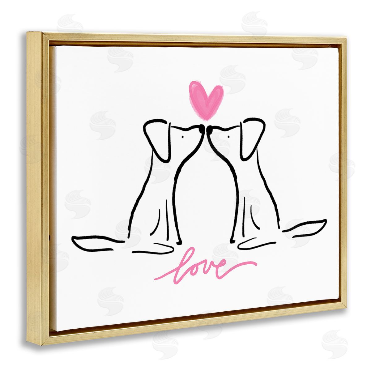Anna Whitham Love Typography Two Dogs Kissing Line Doodle Gold Floating Frame Canvas Wall Art Print