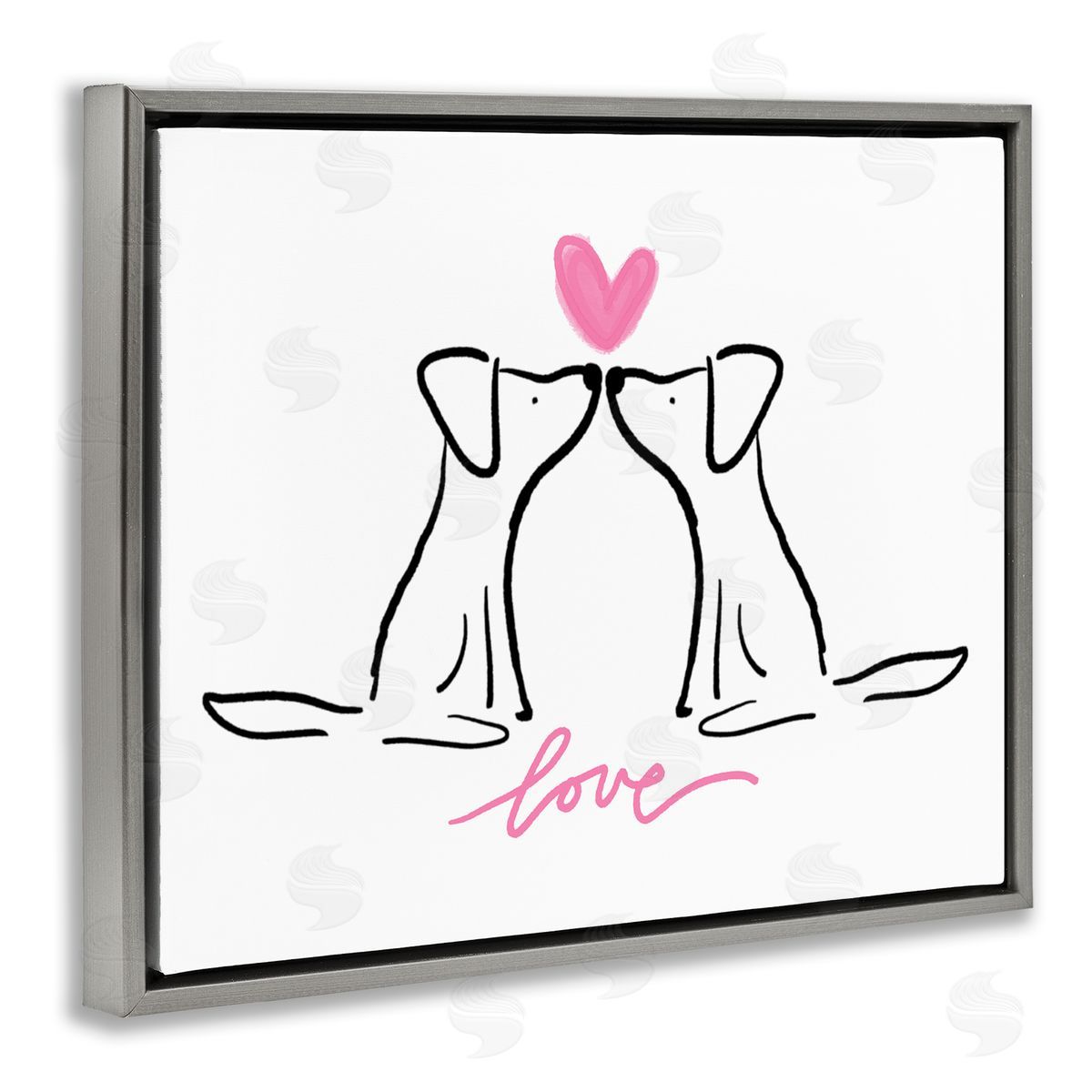 Anna Whitham Love Typography Two Dogs Kissing Line Doodle Gray Floating Frame Canvas Wall Art Print