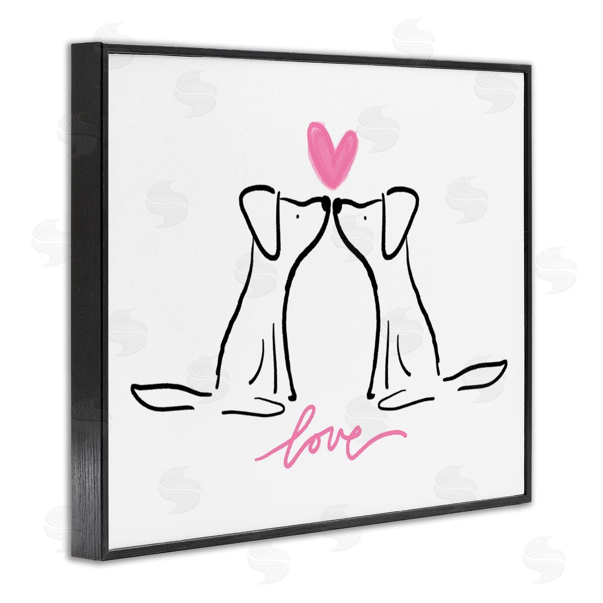 Anna Whitham Love Typography Two Dogs Kissing Line Doodle Black Framed Giclee Wall Art Print