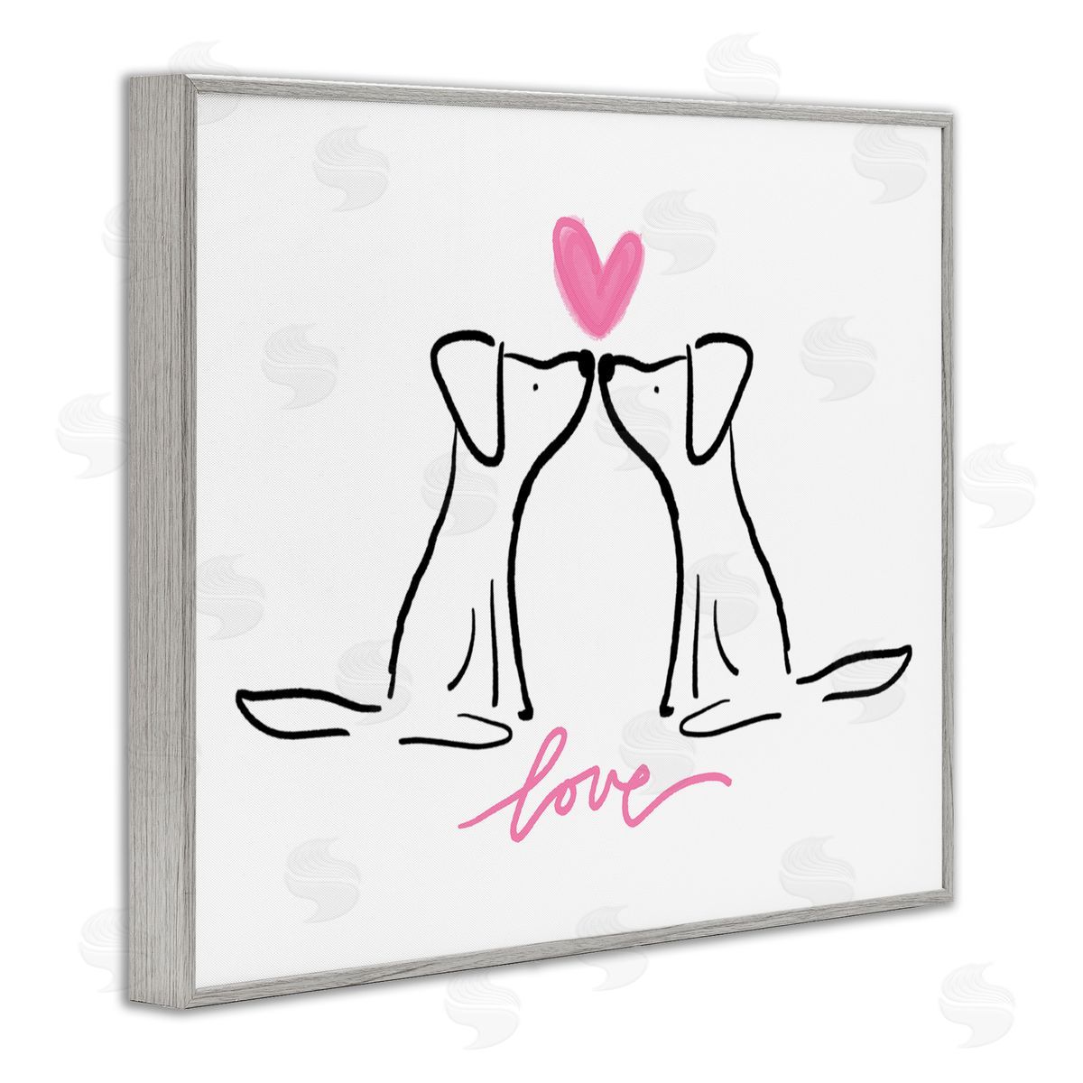 Anna Whitham Love Typography Two Dogs Kissing Line Doodle Gray Framed Giclee Wall Art Print