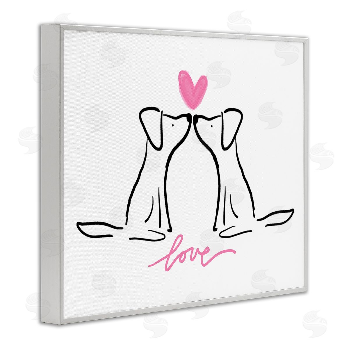 Anna Whitham Love Typography Two Dogs Kissing Line Doodle White Framed Giclee Wall Art Print