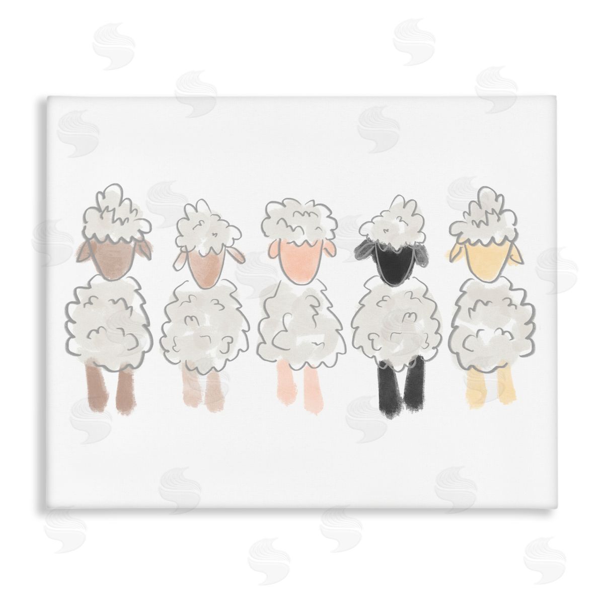 Anna Whitham Fluffy Soft Sheep Farm Animal Nursery Drawing Stretched Canvas Wall Art Print