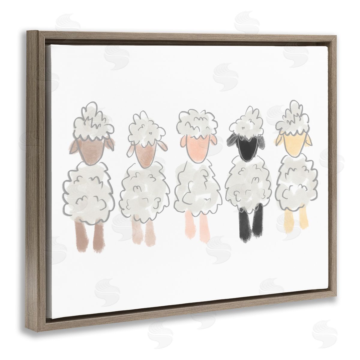 Anna Whitham Fluffy Soft Sheep Farm Animal Nursery Drawing Brown Floating Frame Canvas Wall Art Print