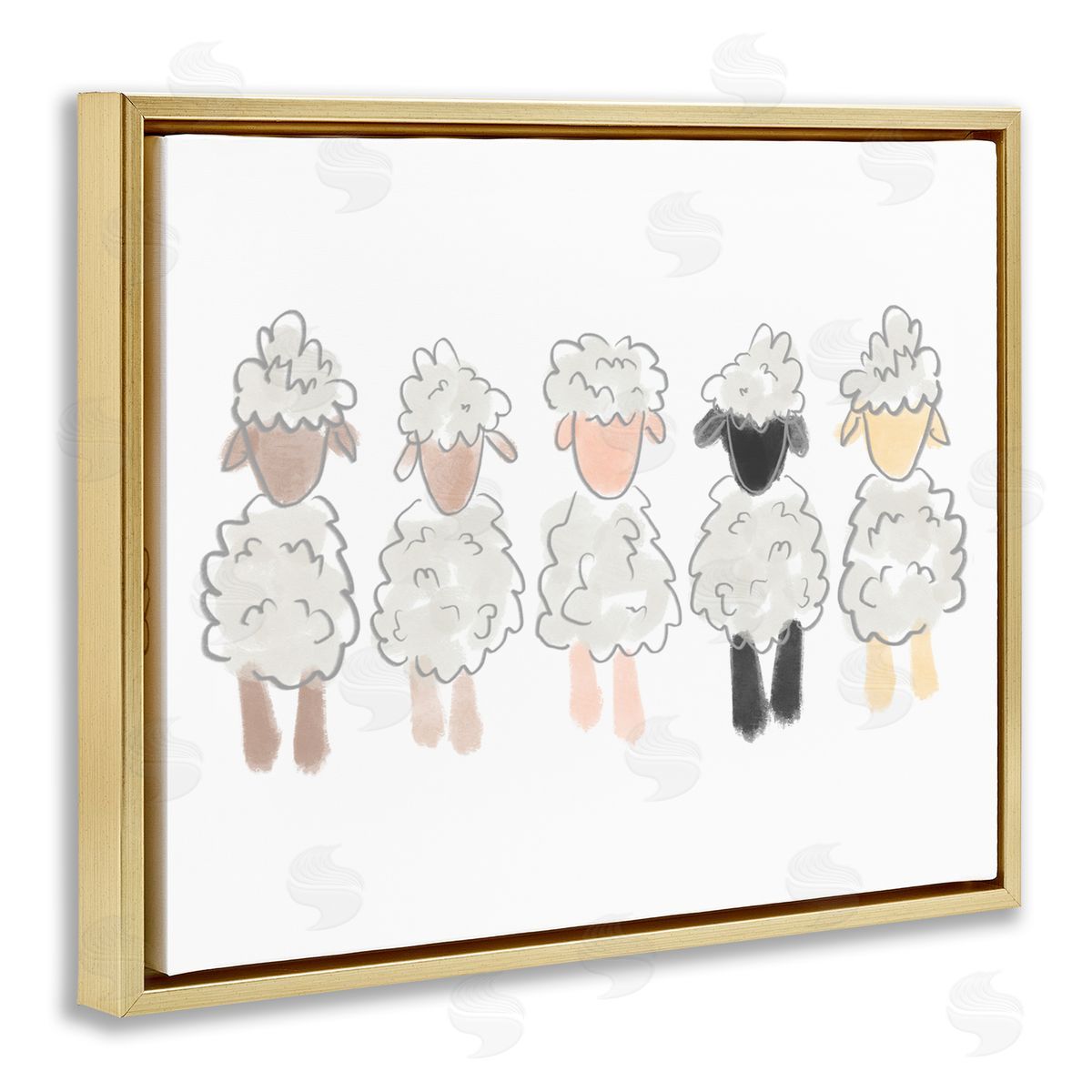 Anna Whitham Fluffy Soft Sheep Farm Animal Nursery Drawing Gold Floating Frame Canvas Wall Art Print
