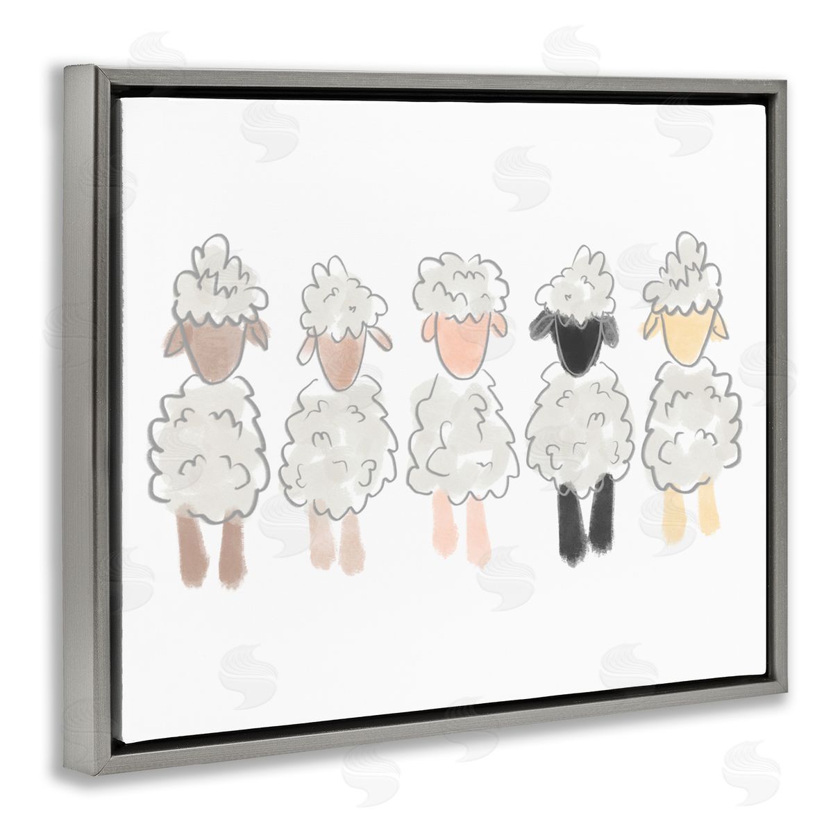 Anna Whitham Fluffy Soft Sheep Farm Animal Nursery Drawing Gray Floating Frame Canvas Wall Art Print