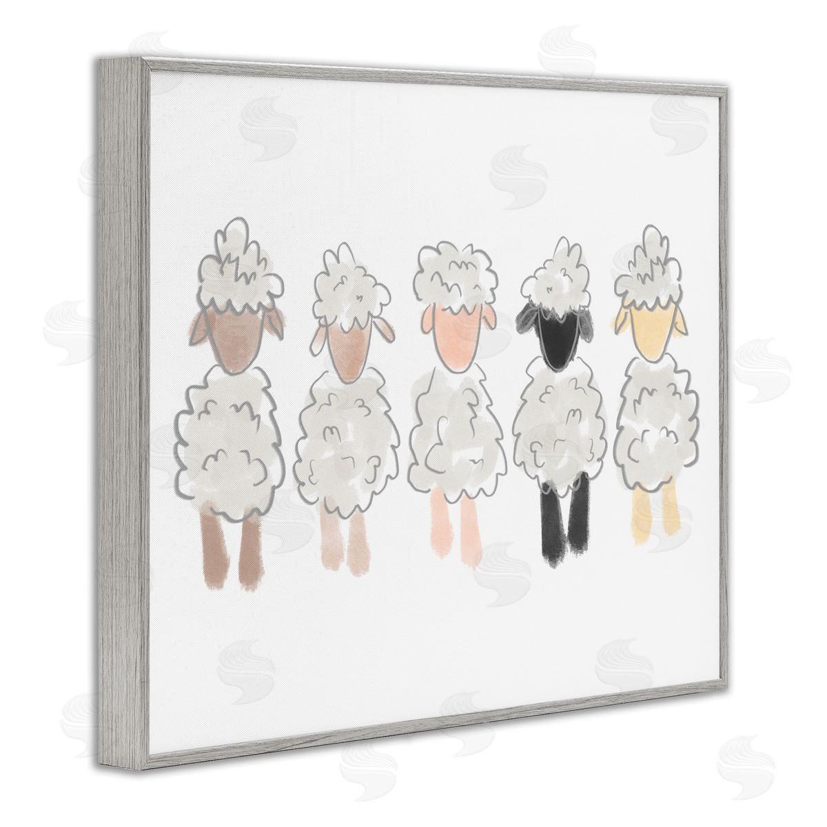 Anna Whitham Fluffy Soft Sheep Farm Animal Nursery Drawing Gray Framed Giclee Wall Art Print