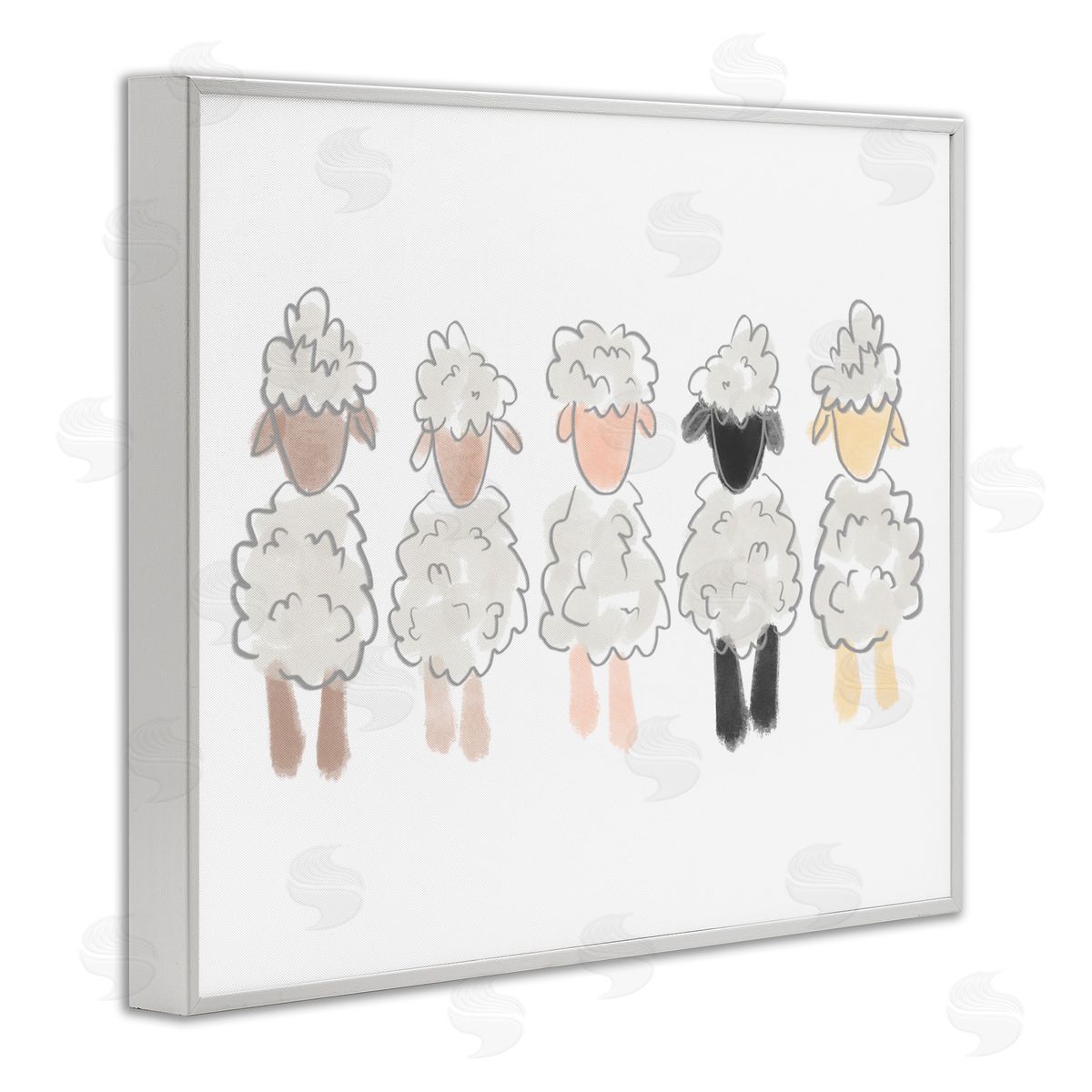 Anna Whitham Fluffy Soft Sheep Farm Animal Nursery Drawing White Framed Giclee Wall Art Print