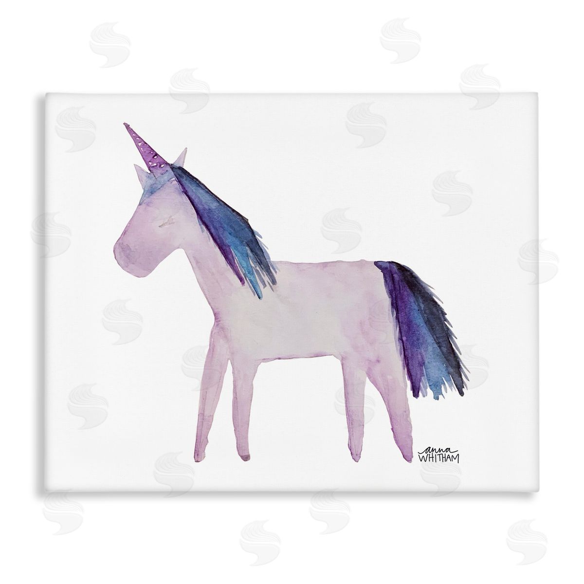 Anna Whitham Purple Fantasy Unicorn Pony Watercolor Effect Painting Stretched Canvas Wall Art Print