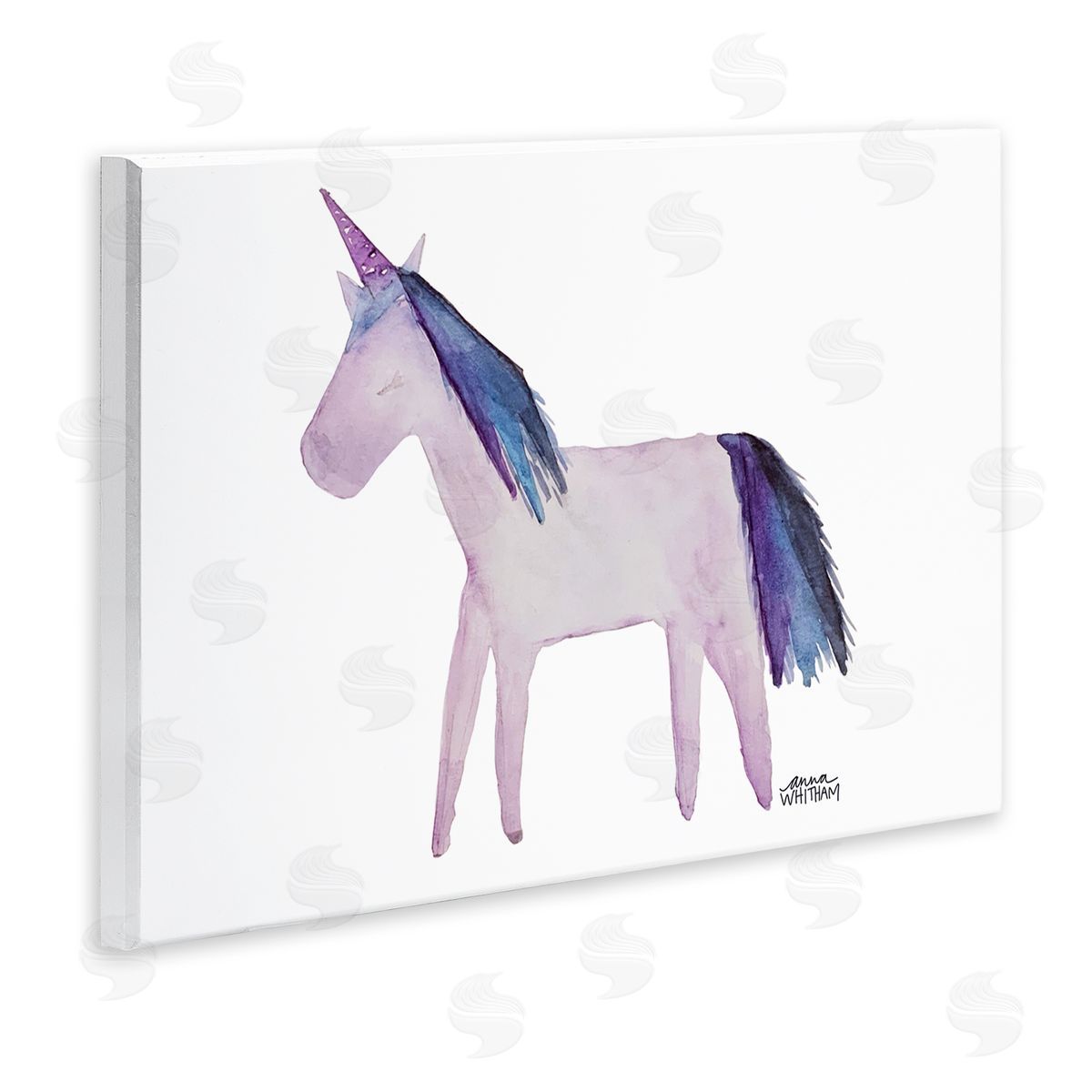 Anna Whitham Purple Fantasy Unicorn Pony Watercolor Effect Painting Wall Plaque Art Print