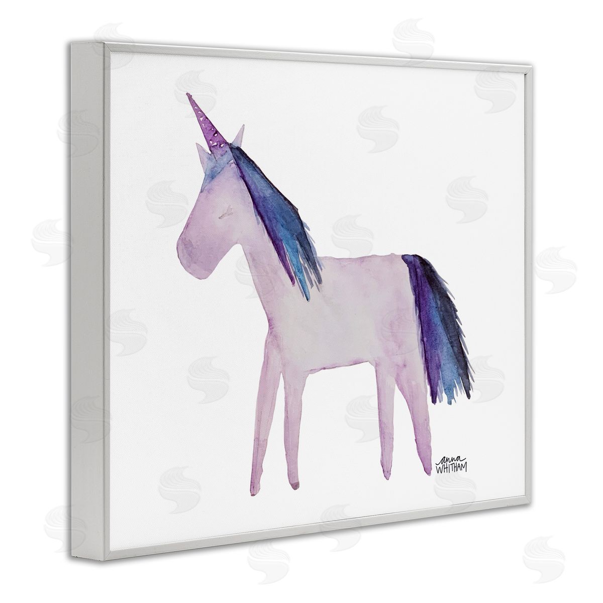 Anna Whitham Purple Fantasy Unicorn Pony Watercolor Effect Painting White Framed Giclee Wall Art Print