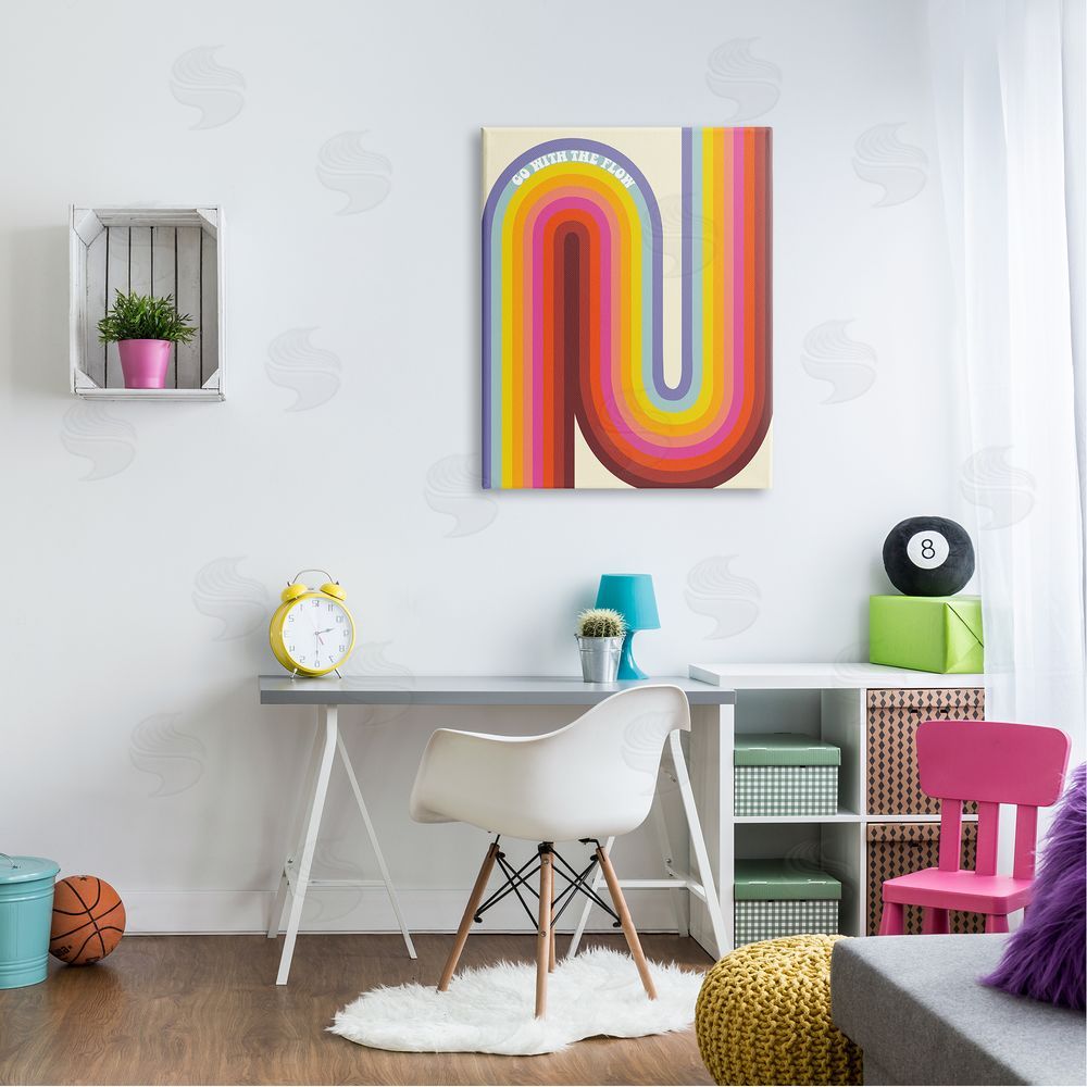 Arrolynn Weiderhold Go With The Flow Fluid Rainbow Stripes Pattern Canvas Wall Art Print in Room