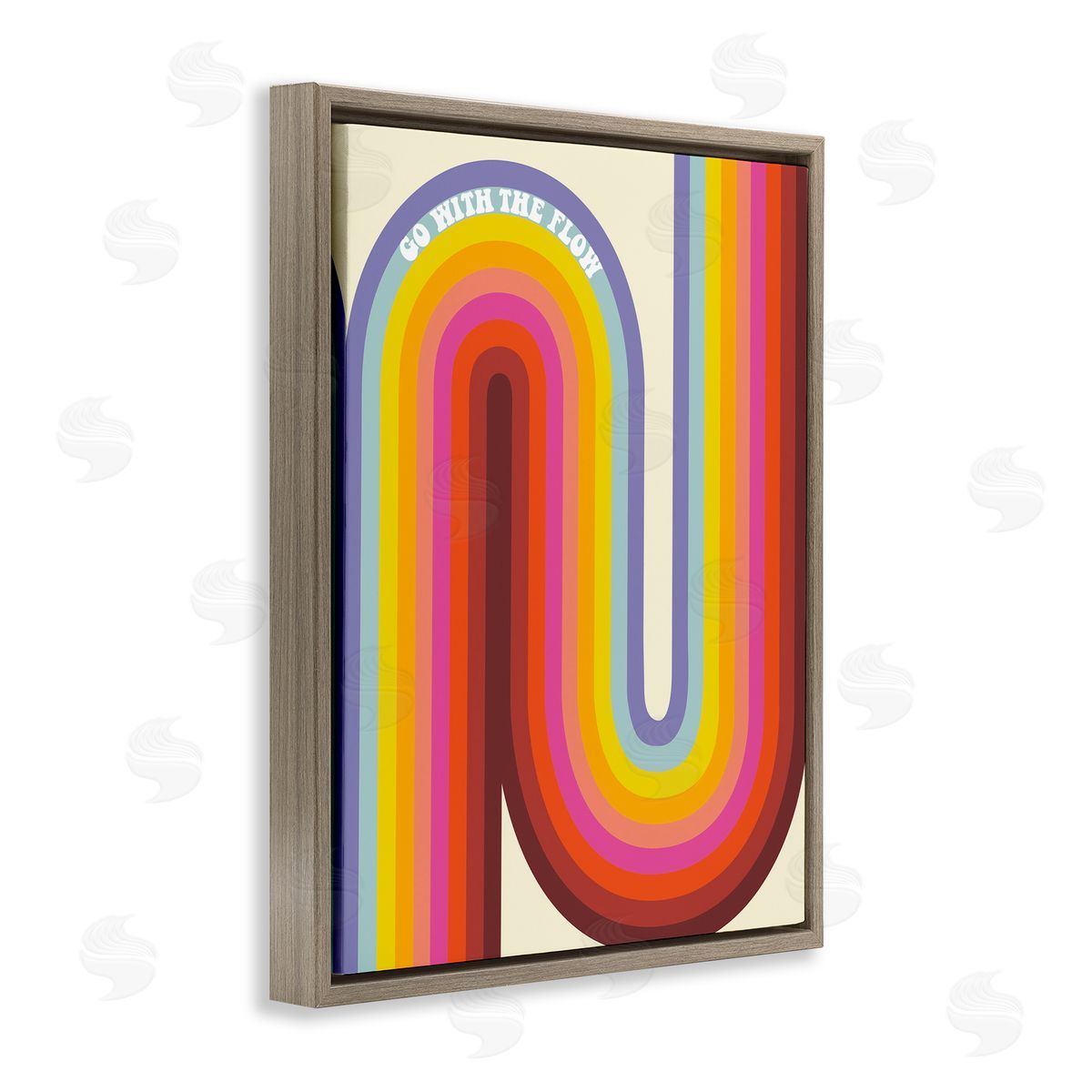 Arrolynn Weiderhold Go With The Flow Fluid Rainbow Stripes Pattern Brown Floating Frame Canvas Wall Art Print