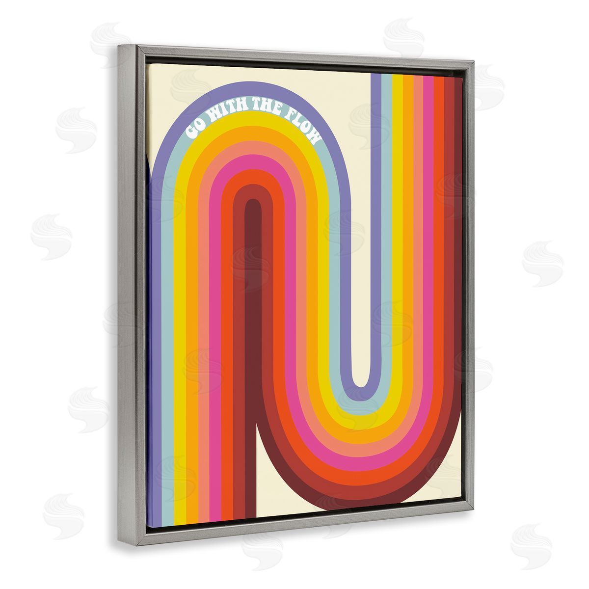 Arrolynn Weiderhold Go With The Flow Fluid Rainbow Stripes Pattern Gray Floating Frame Canvas Wall Art Print