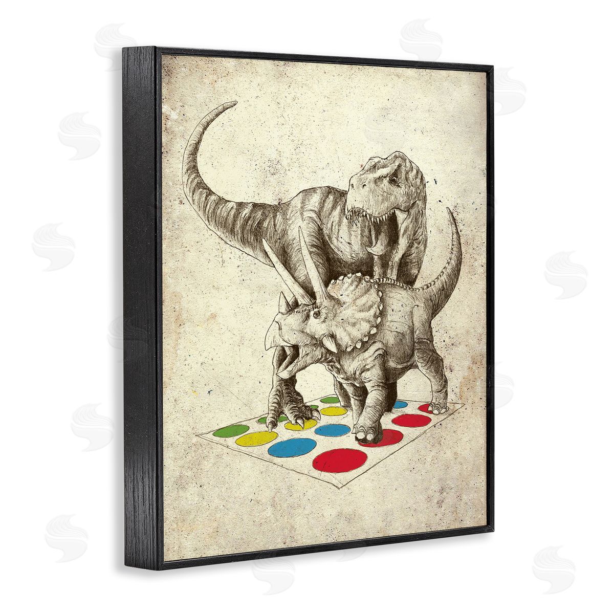 Michael Buxton Humorous Dinosaurs Playing Quirky Game Vintage Effect Black Framed Giclee Wall Art Print