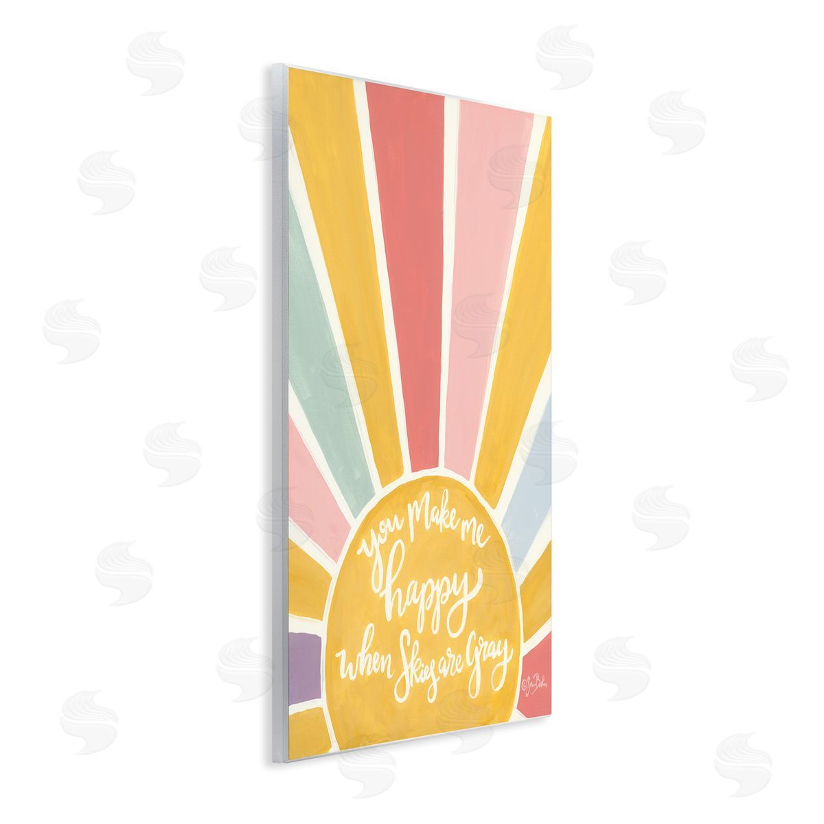 Sara Baker You Make Me Happy Yellow Striped Sunshine Calligraphy  Wall Plaque Art Print