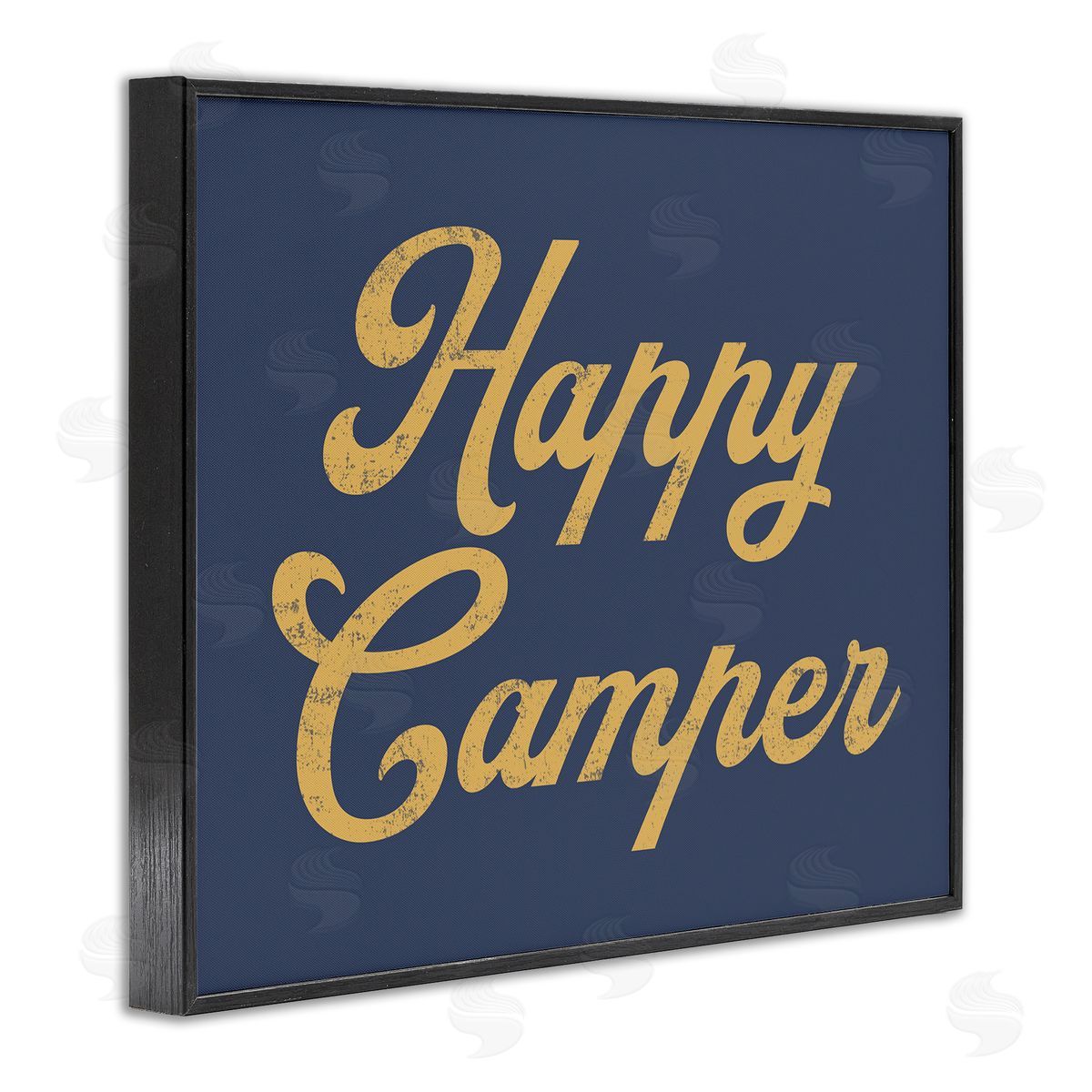Stupell Studio Happy Camper Vintage Script Phrase Yellow  Black Framed Giclee Wall Art Print