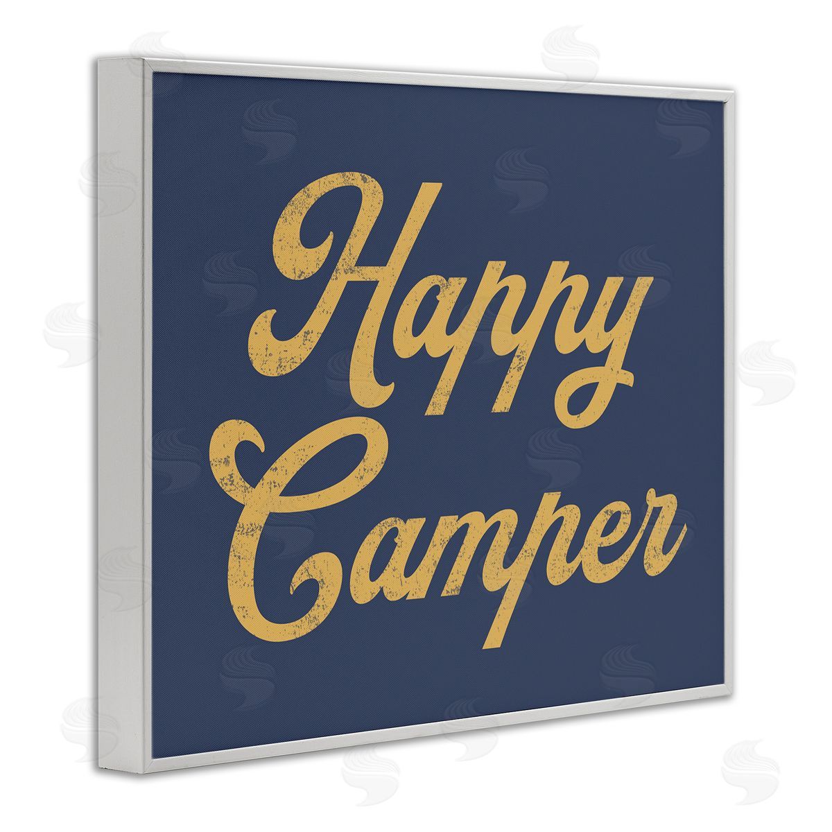 Stupell Studio Happy Camper Vintage Script Phrase Yellow  White Framed Giclee Wall Art Print