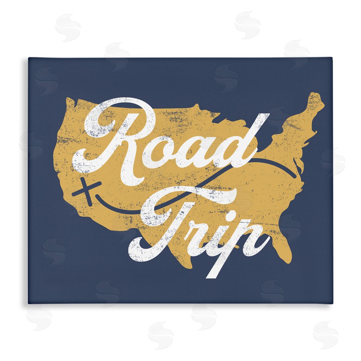 Stupell Studio Road Trip Vintage Text Traveling Country Map  Stretched Canvas Wall Art Print