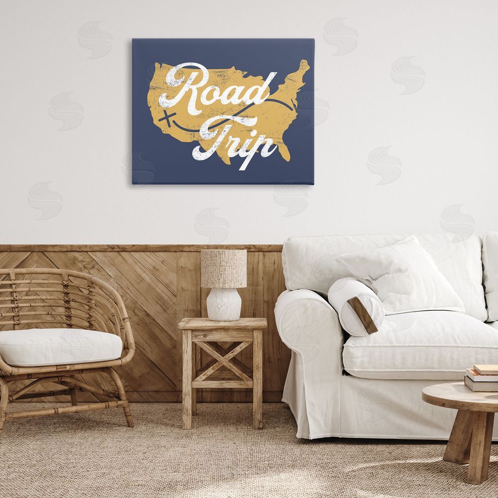 Stupell Studio Road Trip Vintage Text Traveling Country Map  Canvas Wall Art Print in Room