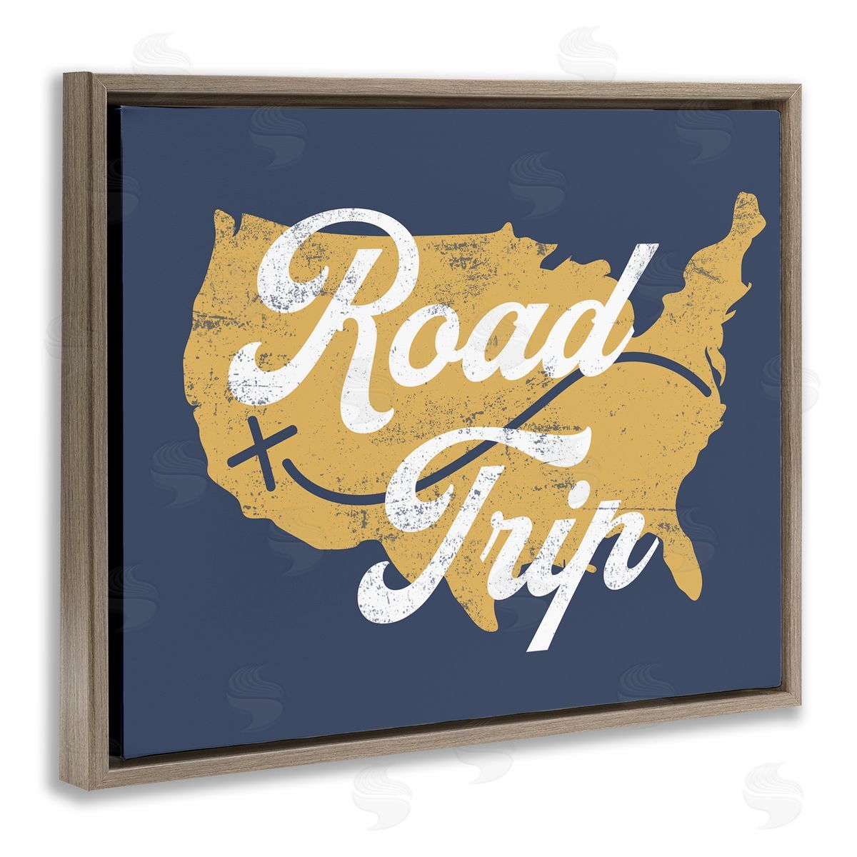 Stupell Studio Road Trip Vintage Text Traveling Country Map  Brown Floating Frame Canvas Wall Art Print
