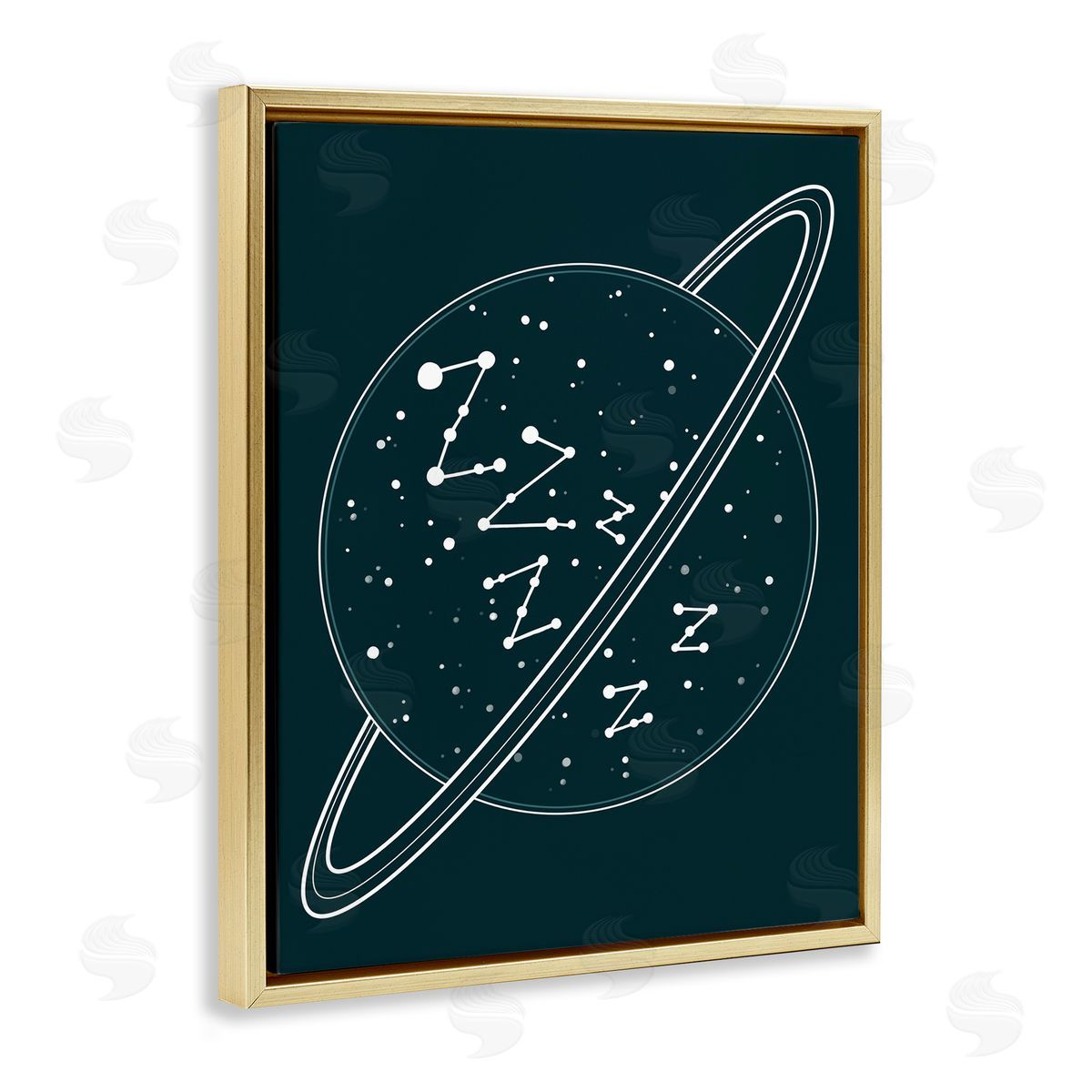 Caverly Smith Zzz Witty Sleeping Constellation Outer Space Planet Stars Gold Floating Frame Canvas Wall Art Print