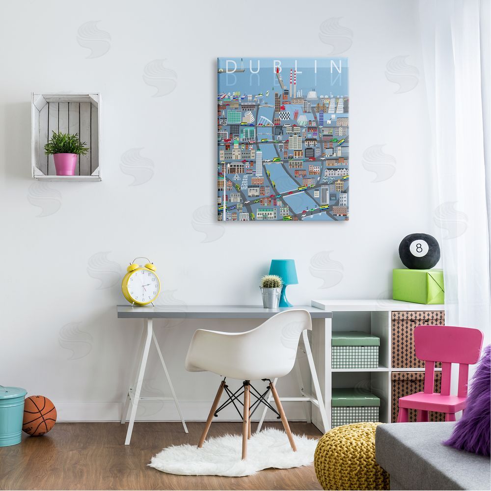 Carla Daly Dublin Coastal City Map Bridges Buildings Canvas Wall Art Print in Room