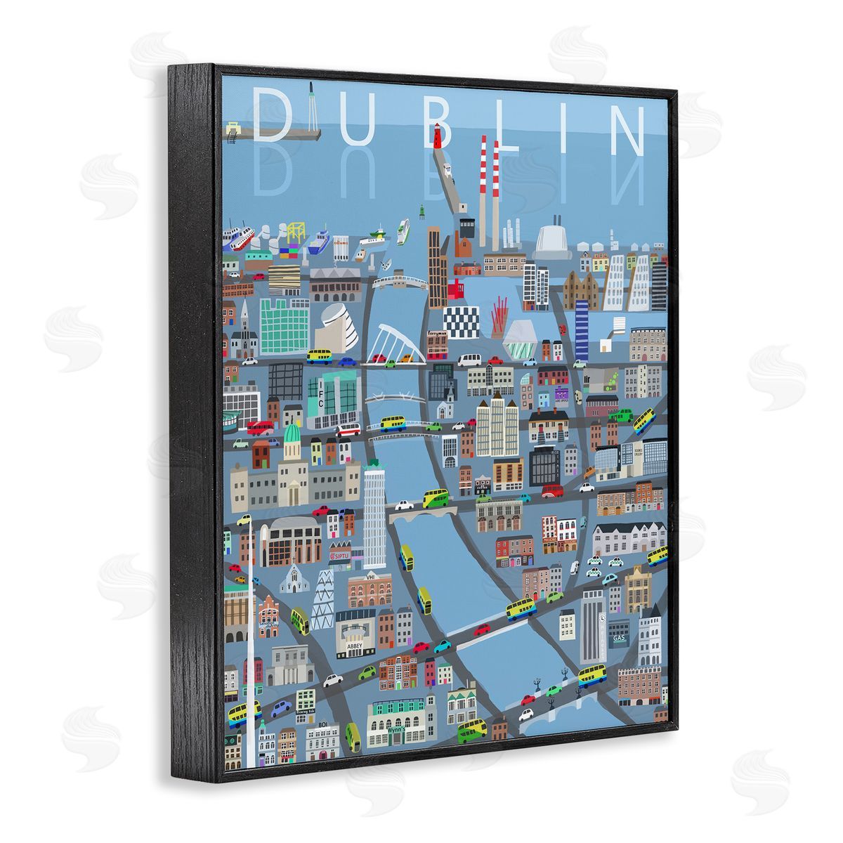 Carla Daly Dublin Coastal City Map Bridges Buildings Black Framed Giclee Wall Art Print