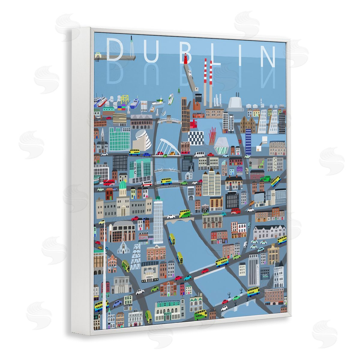 Carla Daly Dublin Coastal City Map Bridges Buildings White Framed Giclee Wall Art Print