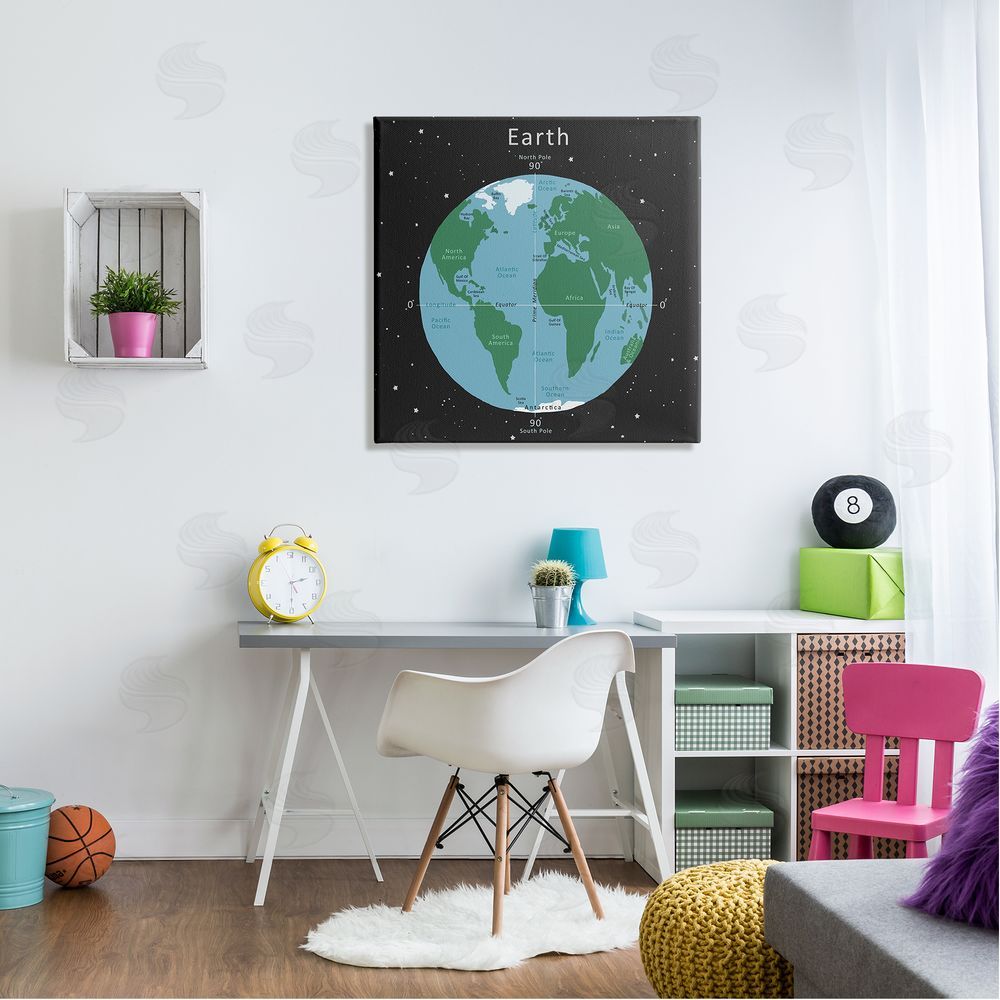 Carla Daly Earth Equator Prime Meridian Map Diagram Globe Canvas Wall Art in Room