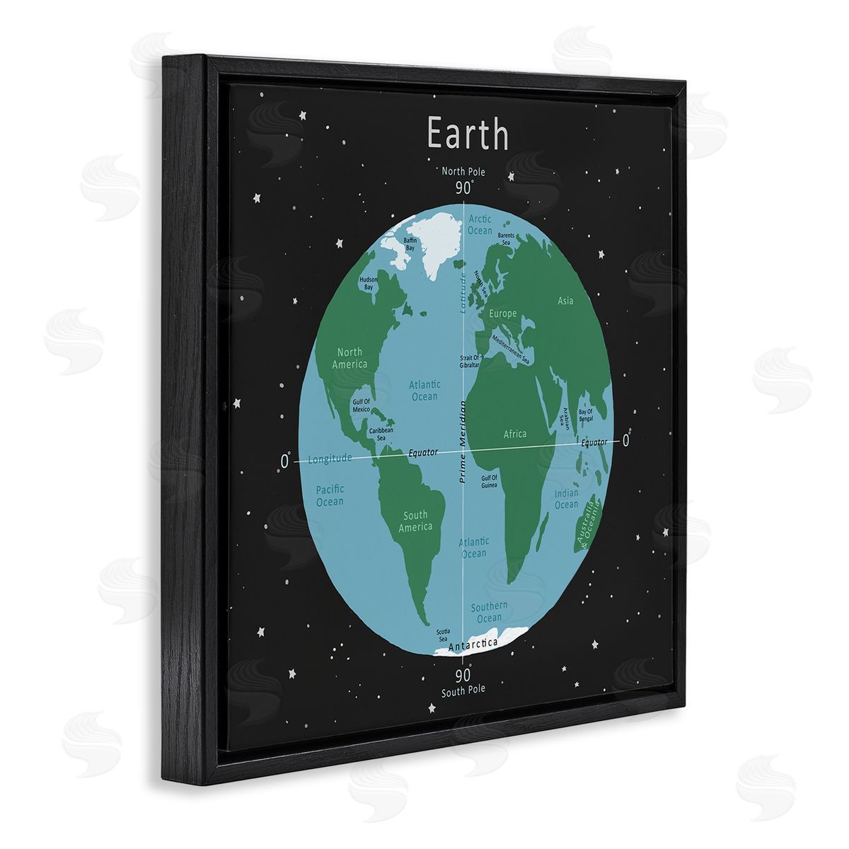 Carla Daly Earth Equator Prime Meridian Map Diagram Globe Black Floating Frame Canvas Wall Art Print