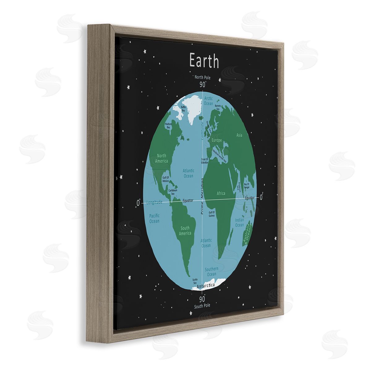 Carla Daly Earth Equator Prime Meridian Map Diagram Globe Brown Floating Frame Canvas Wall Art Print